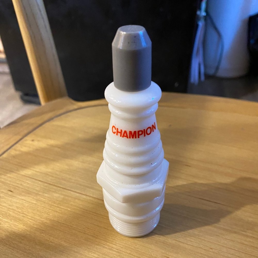 Avon 1970's White  Milk Glass Champion Spark Plug Bottle 5/$25